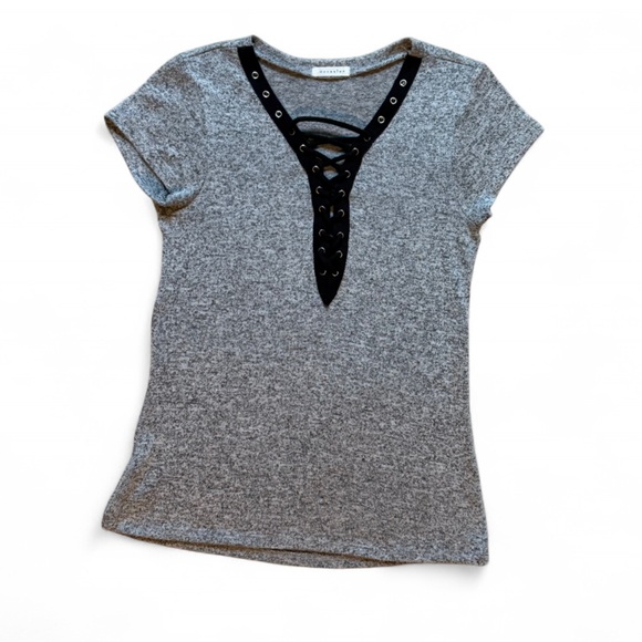 Occasion Gray lace up small Short Sleeve Tee - Picture 1 of 3